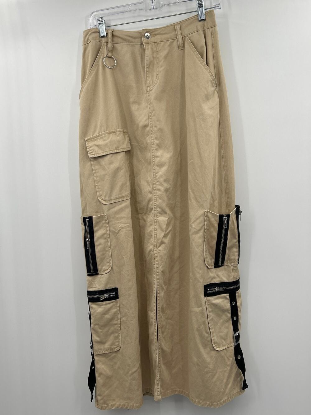 SOCIAL COLLISION Y2K Khaki Cargo Maxi Skirt Size Small 100% Cotton Grunge